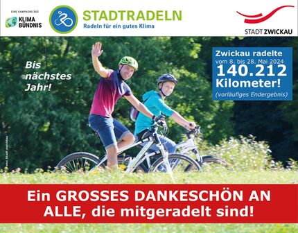 Plakat mit Kilometerstand und Dank